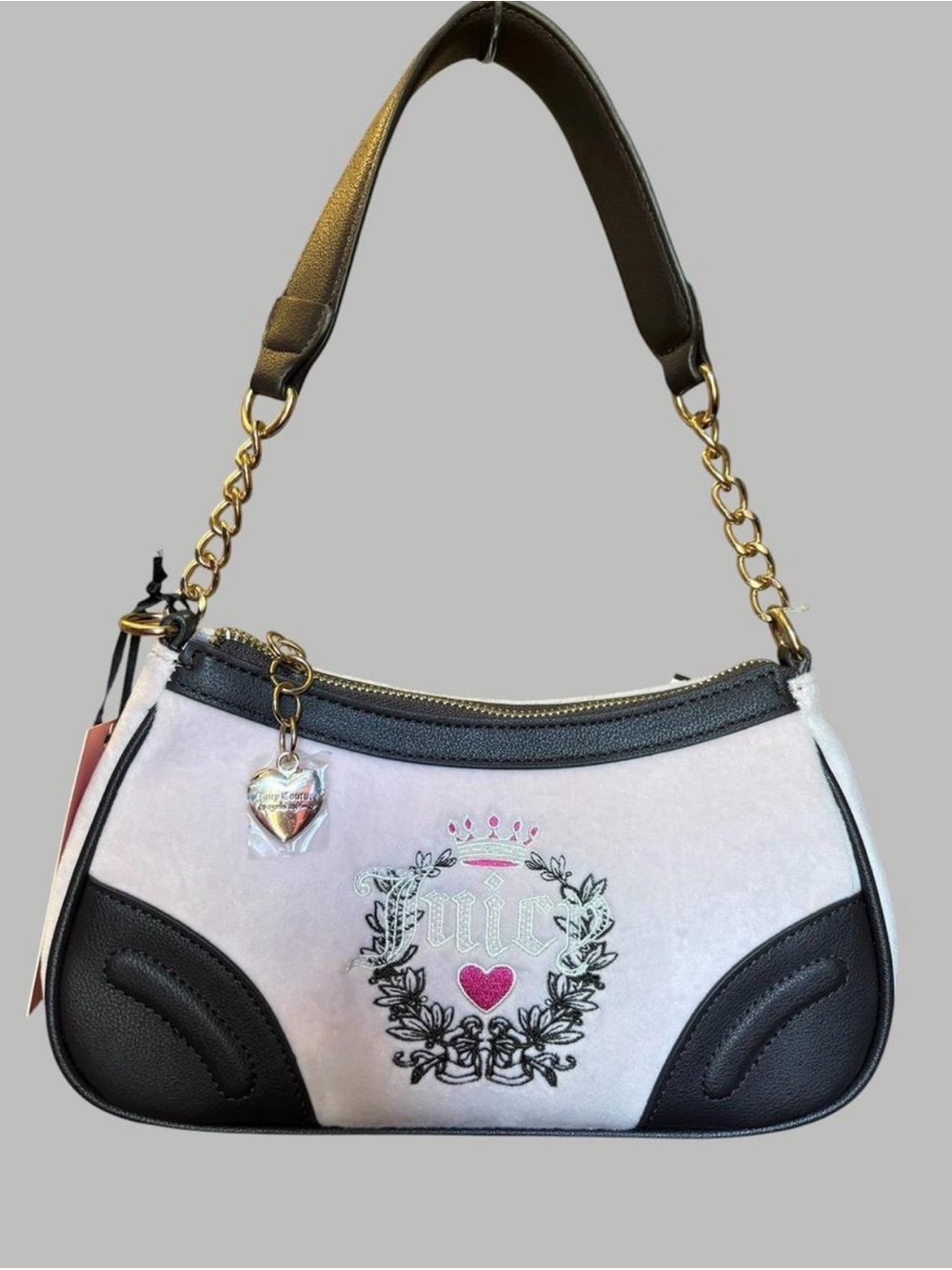 Women’s Pink and Black Shoulder Bag with Heart Charm